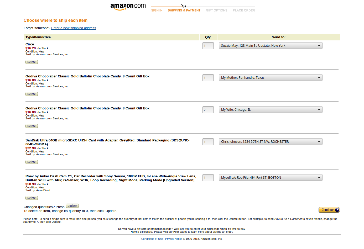 Multiple destination shipping [2961463]